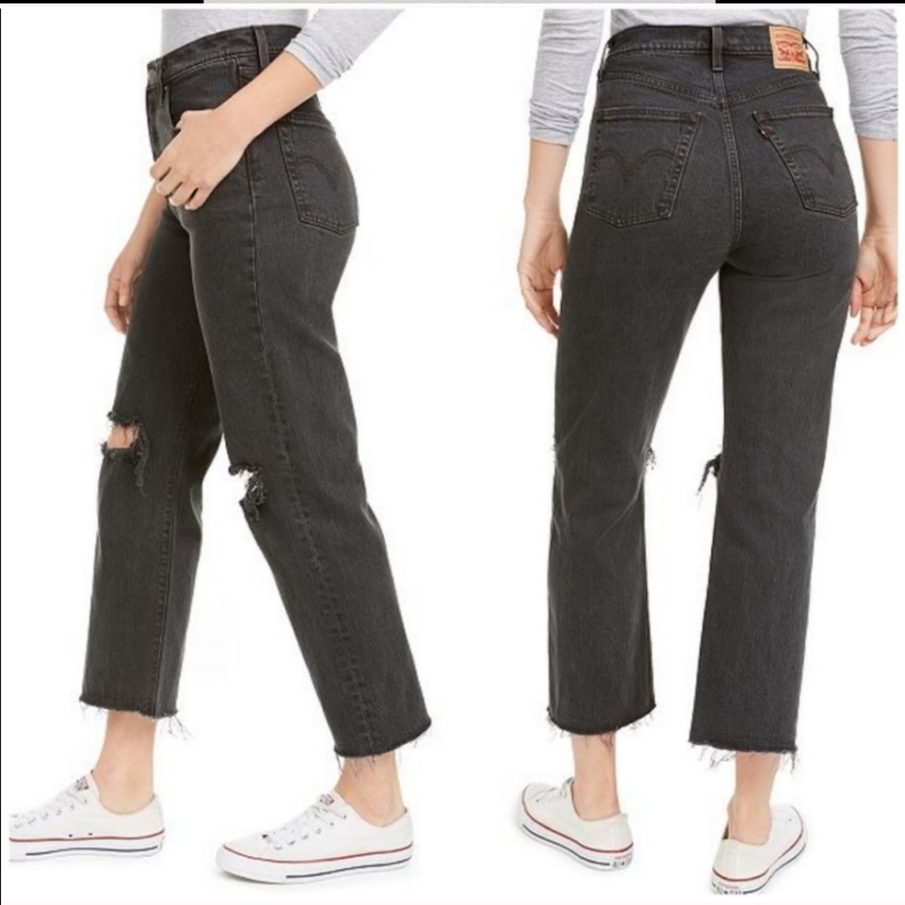 Levis Ribcage High Rise Black Straight Ankle Jean